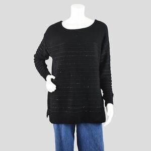Liz Claiborne Black Tunic Sweater, Stripe Sequins Sparke, Women's Large